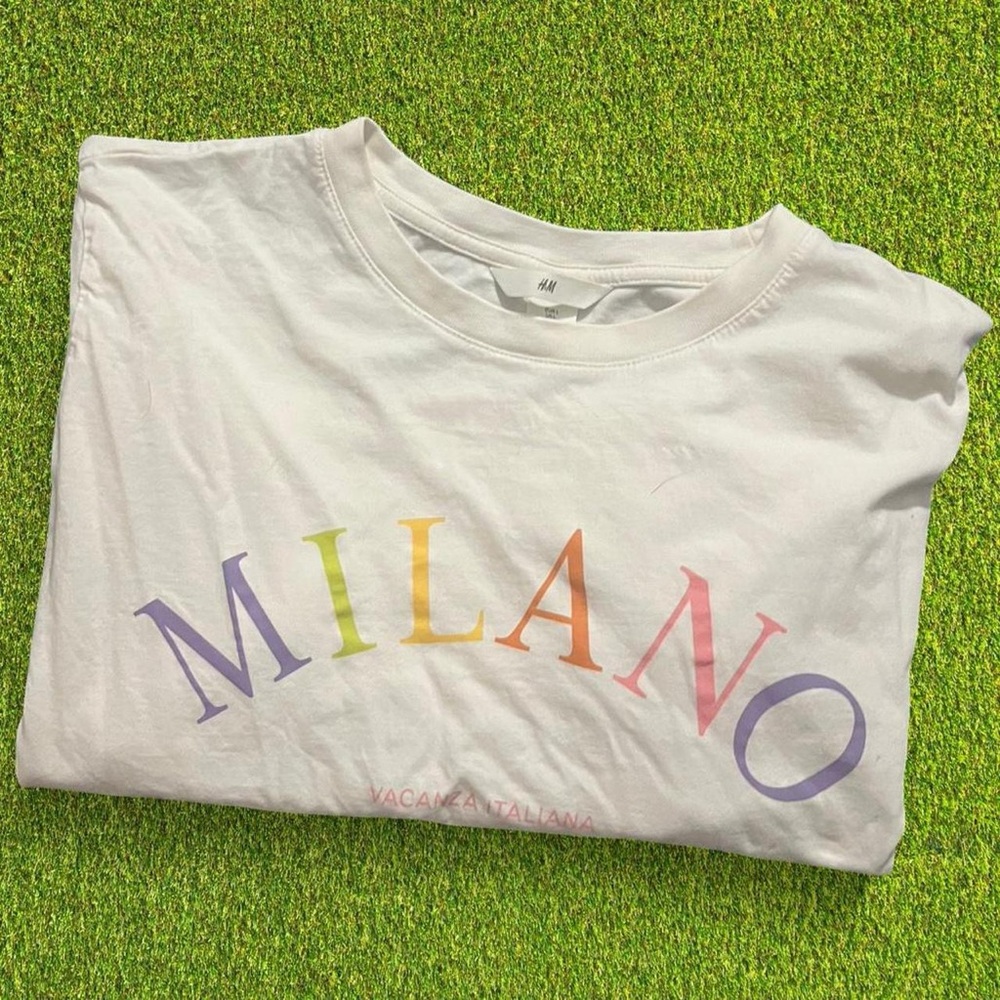 H&M White T-Shirt with Rainbow Milano Print